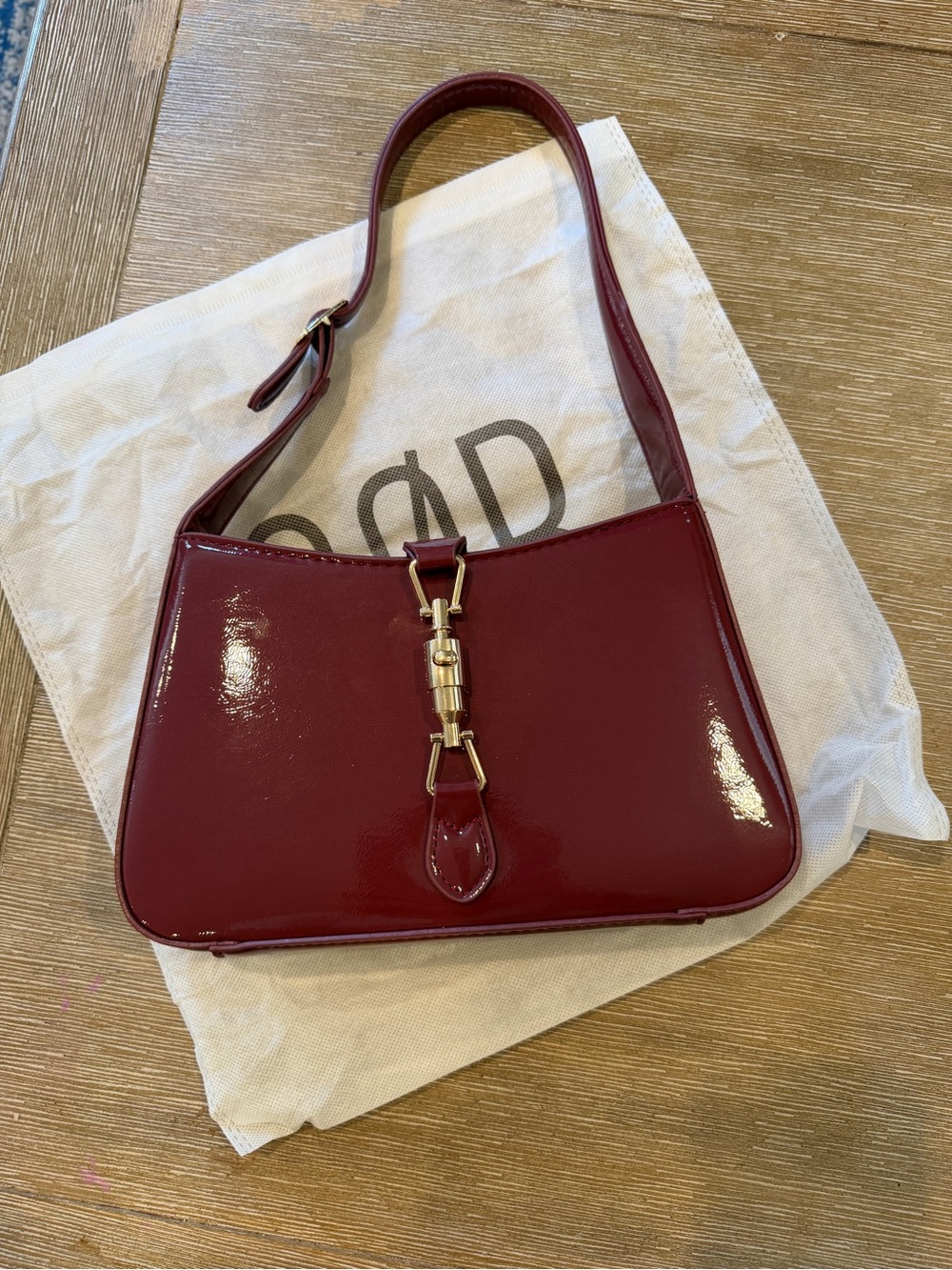 Classic Patent Leather Shoulder Bag in Deep Burgundy